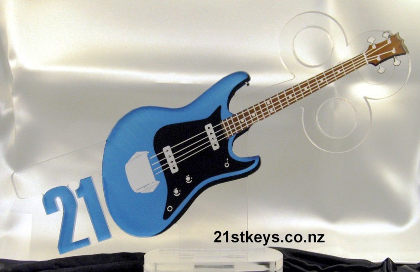 Blue Black Bass Guitar 21st Birthday Key