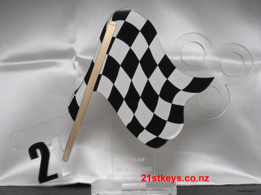 Checkered Flag Gold 21st Birthday Key